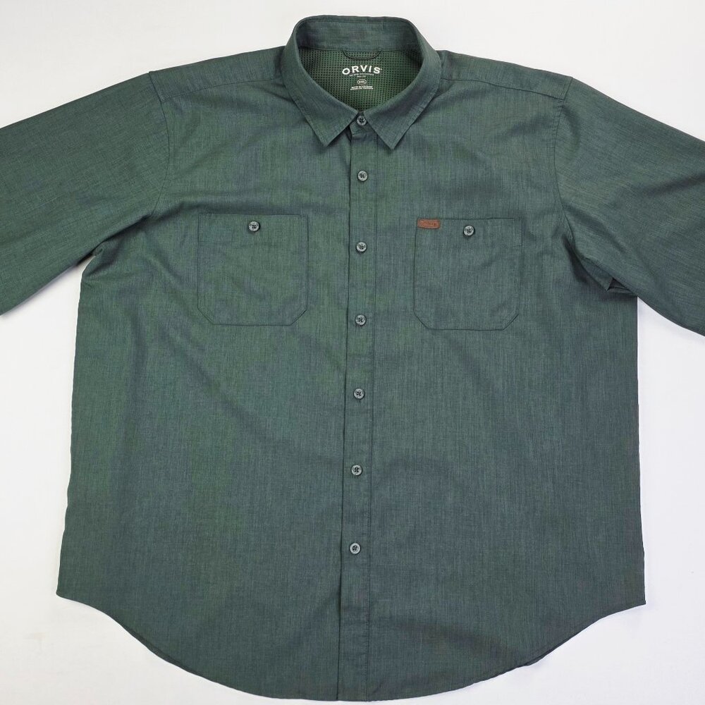 Orvis Classic Collection Size 2XL Mens Green short Sleeve Pocket Logo Tag Shirt